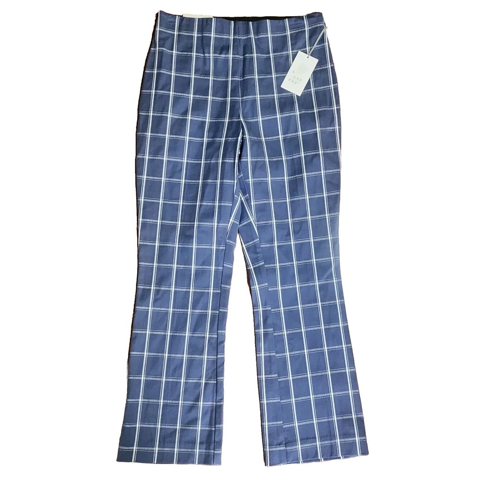 A New Day Pants Womens Size 6 NWT Blue Windowpane Plaid Kick Flare Side Zip